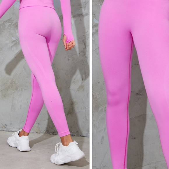 PLT Bright Pink Basic Detail Seamless High Waist Gym Leggings & Top - Picture 4 of 11